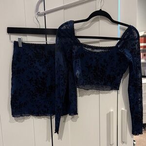 Blue and Black Floral Two-Piece Set